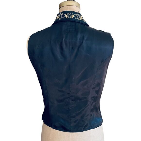 Vintage 90s Liz wear Petite Black and gold embroidered beaded vest - Picture 3 of 11